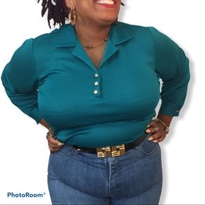 Long Sleeve Vintage 80’s/90’s Teal Blouse